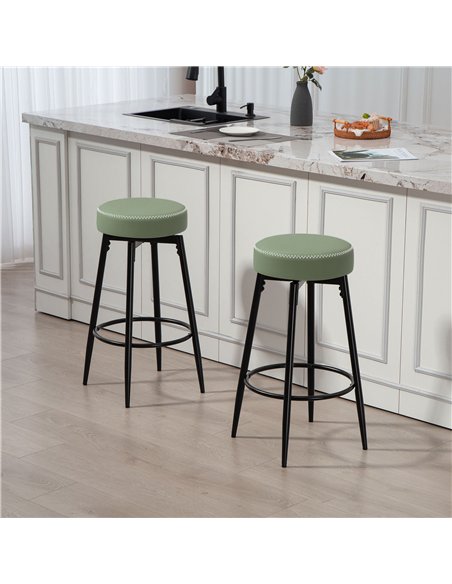 HOMCOM Set of Two Faux Leather Bar Stools - Green/Black - pic 166510 | FastDaddyshop