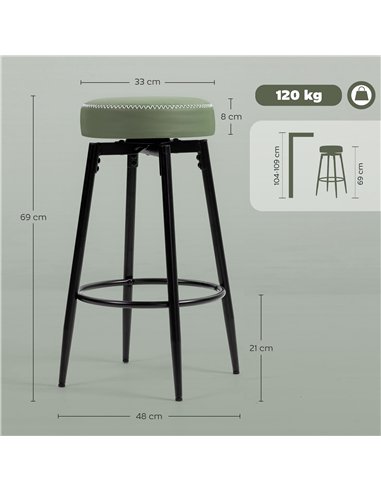 HOMCOM Set of Two Faux Leather Bar Stools - Green/Black