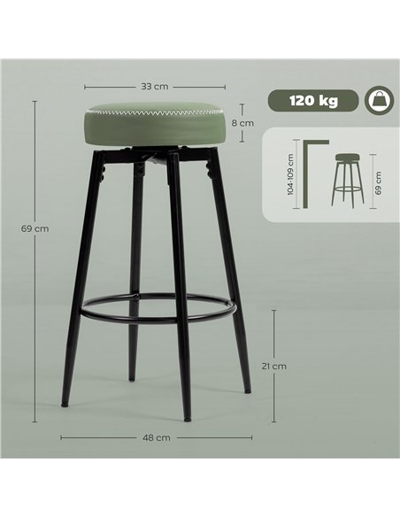 HOMCOM Set of Two Faux Leather Bar Stools - Green/Black - pic 166511 | FastDaddyshop