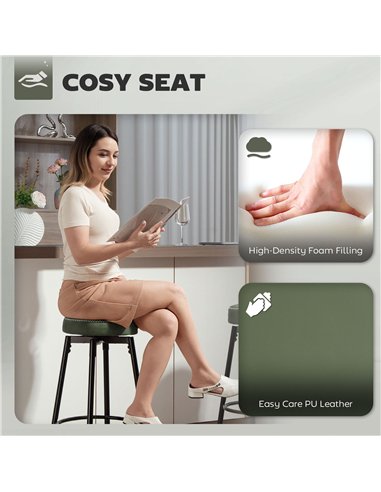 HOMCOM Set of Two Faux Leather Bar Stools - Green/Black