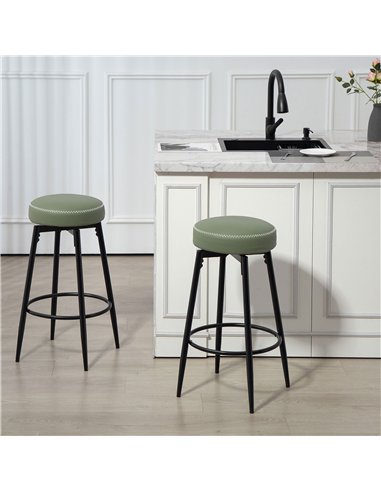 HOMCOM Set of Two Faux Leather Bar Stools - Green/Black