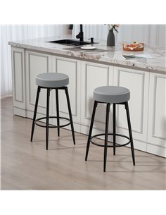 HOMCOM Set of Two Faux Leather Bar Stools - Grey/Black 2