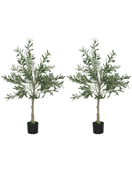 HOMCOM Set of 2 4ft/ 120cm Decorative Artificial Plant, Silk Olive Tree with 450 Leaves and 20 Olive Fruits in Pot, Fake Plant f - pic 166527 | FastDaddyshop