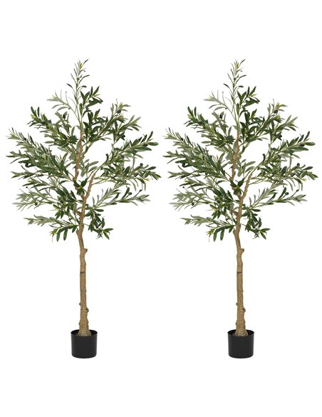 HOMCOM Set of 2 5ft/ 150cm Decorative Artificial Plant, Silk Olive Tree with 720 Leaves and 32 Olive Fruits in Pot, Fake Plant f - pic 166536 | FastDaddyshop