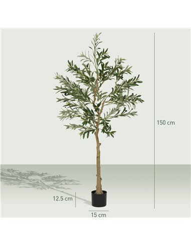 HOMCOM Set of 2 5ft/ 150cm Decorative Artificial Plant, Silk Olive Tree with 720 Leaves and 32 Olive Fruits in Pot, Fake Plant f