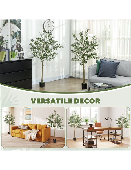 HOMCOM Set of 2 5ft/ 150cm Decorative Artificial Plant, Silk Olive Tree with 720 Leaves and 32 Olive Fruits in Pot, Fake Plant f - pic 166543 | FastDaddyshop