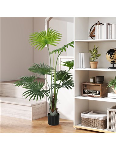 HOMCOM 145cm Artificial Palm Tree, Decorative Artificial Plant with Lifelike PEVA Leaves and Coconut Coir, Fake Tree with Plasti