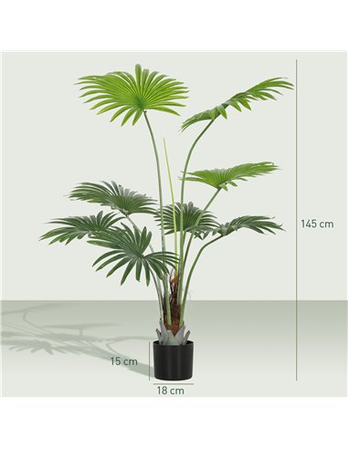 HOMCOM 145cm Artificial Palm Tree, Decorative Artificial Plant with Lifelike PEVA Leaves and Coconut Coir, Fake Tree with Plasti