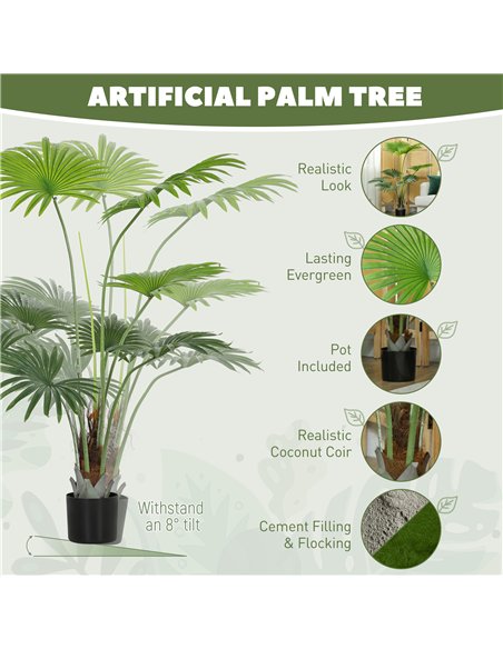 HOMCOM 145cm Artificial Palm Tree, Decorative Artificial Plant with Lifelike PEVA Leaves and Coconut Coir, Fake Tree with Plasti - pic 166548 | FastDaddyshop