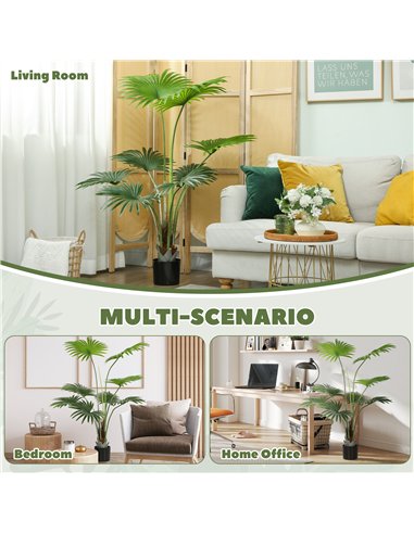 HOMCOM 145cm Artificial Palm Tree, Decorative Artificial Plant with Lifelike PEVA Leaves and Coconut Coir, Fake Tree with Plasti