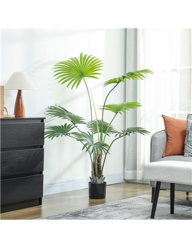 HOMCOM 145cm Artificial Palm Tree, Decorative Artificial Plant with Lifelike PEVA Leaves and Coconut Coir, Fake Tree with Plasti
