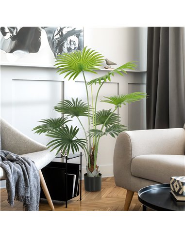 HOMCOM 145cm Artificial Palm Tree, Decorative Artificial Plant with Lifelike PEVA Leaves and Coconut Coir, Fake Tree with Plasti
