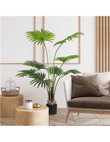 HOMCOM 145cm Artificial Palm Tree, Decorative Artificial Plant with Lifelike PEVA Leaves and Coconut Coir, Fake Tree with Plasti