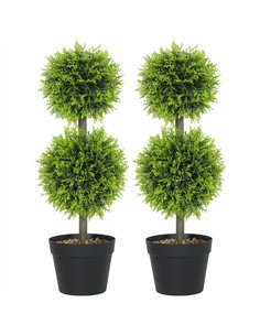 HOMCOM Set of 2 Decorative Artificial Plants, 60cm Faux Topiary Cypress Ball Trees with Plastic Pot and Pebbles, Fake Plants for