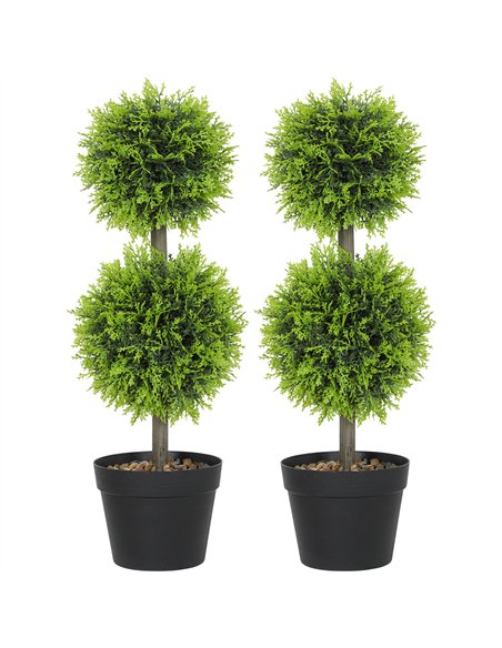 HOMCOM Set of 2 Decorative Artificial Plants, 60cm Faux Topiary Cypress Ball Trees with Plastic Pot and Pebbles, Fake Plants for - pic 166554 | FastDaddyshop