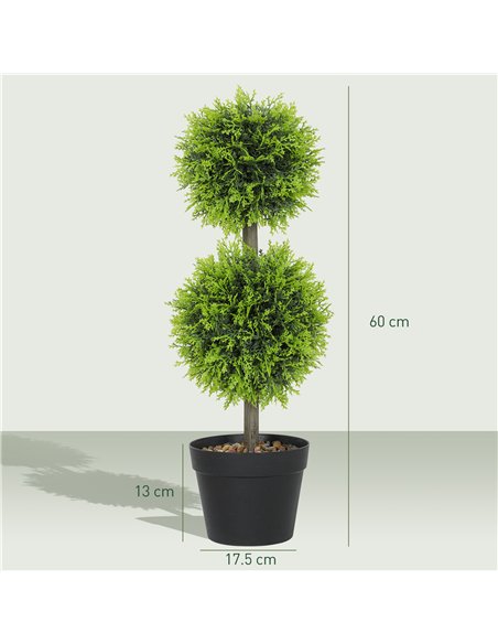 HOMCOM Set of 2 Decorative Artificial Plants, 60cm Faux Topiary Cypress Ball Trees with Plastic Pot and Pebbles, Fake Plants for - pic 166556 | FastDaddyshop