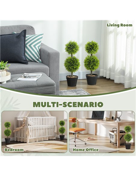 HOMCOM Set of 2 Decorative Artificial Plants, 60cm Faux Topiary Cypress Ball Trees with Plastic Pot and Pebbles, Fake Plants for - pic 166558 | FastDaddyshop