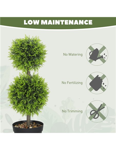 HOMCOM Set of 2 Decorative Artificial Plants, 60cm Faux Topiary Cypress Ball Trees with Plastic Pot and Pebbles, Fake Plants for - pic 166559 | FastDaddyshop