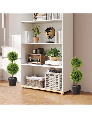 HOMCOM Set of 2 Decorative Artificial Plants, 60cm Faux Topiary Cypress Ball Trees with Plastic Pot and Pebbles, Fake Plants for