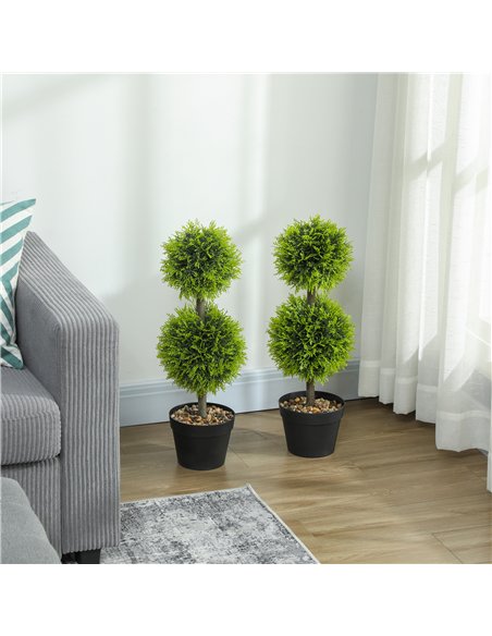 HOMCOM Set of 2 Decorative Artificial Plants, 60cm Faux Topiary Cypress Ball Trees with Plastic Pot and Pebbles, Fake Plants for - pic 166561 | FastDaddyshop