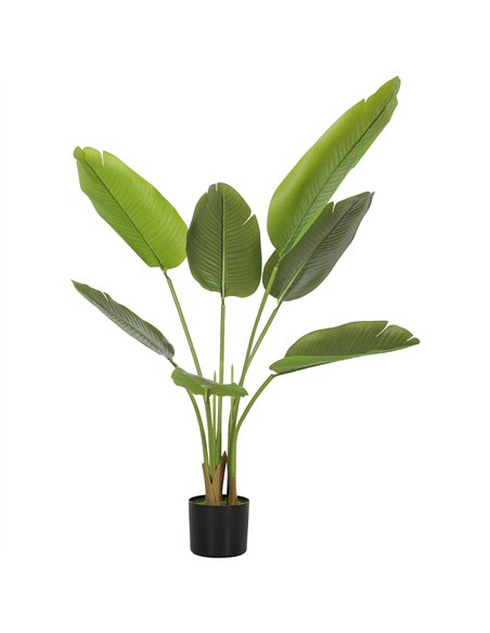 HOMCOM 109cm Artificial Bird of Paradise Plant, Faux Banana Leaf Tree with PEVA Leaves and Flocking, Decorative Palm Tree in Pot - pic 166563 | FastDaddyshop
