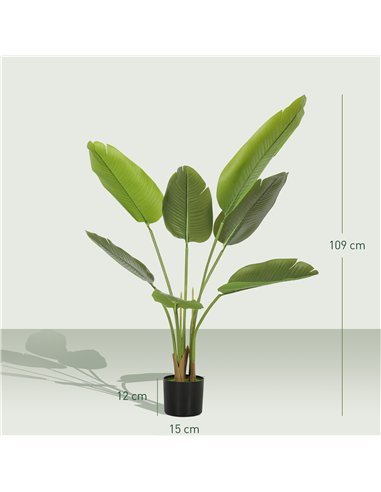 HOMCOM 109cm Artificial Bird of Paradise Plant, Faux Banana Leaf Tree with PEVA Leaves and Flocking, Decorative Palm Tree in Pot