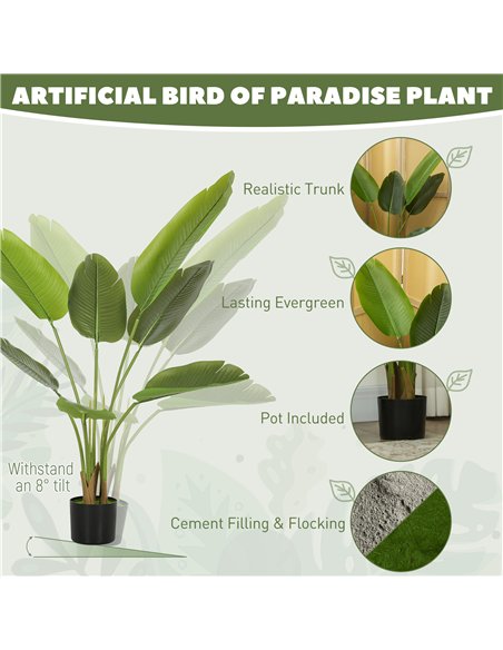 HOMCOM 109cm Artificial Bird of Paradise Plant, Faux Banana Leaf Tree with PEVA Leaves and Flocking, Decorative Palm Tree in Pot - pic 166566 | FastDaddyshop