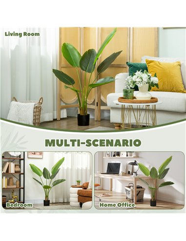 HOMCOM 109cm Artificial Bird of Paradise Plant, Faux Banana Leaf Tree with PEVA Leaves and Flocking, Decorative Palm Tree in Pot