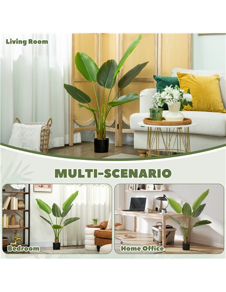 HOMCOM 109cm Artificial Bird of Paradise Plant, Faux Banana Leaf Tree with PEVA Leaves and Flocking, Decorative Palm Tree in Pot - pic 166567 | FastDaddyshop