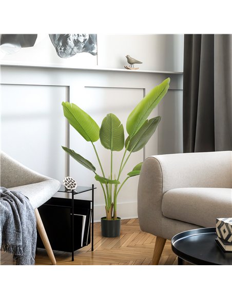 HOMCOM 109cm Artificial Bird of Paradise Plant, Faux Banana Leaf Tree with PEVA Leaves and Flocking, Decorative Palm Tree in Pot - pic 166570 | FastDaddyshop