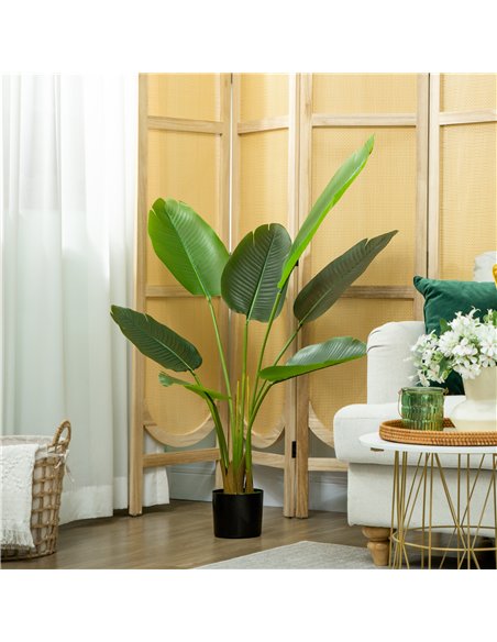 HOMCOM 109cm Artificial Bird of Paradise Plant, Faux Banana Leaf Tree with PEVA Leaves and Flocking, Decorative Palm Tree in Pot - pic 166571 | FastDaddyshop