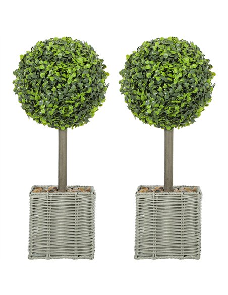 HOMCOM Set of 2 Decorative Artificial Plants, 50cm Faux Boxwood Topiary Balls with Woven Plastic Pot and Pebbles, Fake Plants fo - pic 166572 | FastDaddyshop