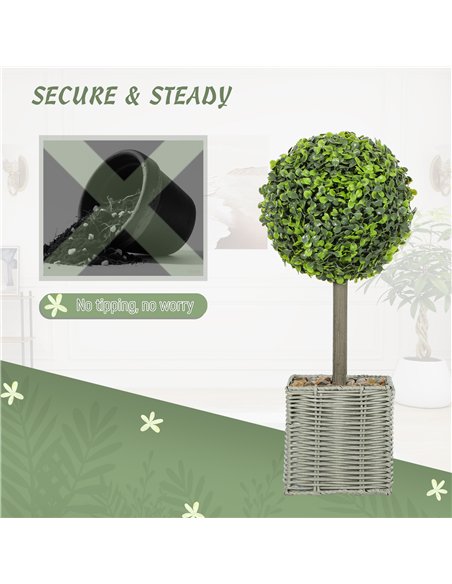 HOMCOM Set of 2 Decorative Artificial Plants, 50cm Faux Boxwood Topiary Balls with Woven Plastic Pot and Pebbles, Fake Plants fo - pic 166578 | FastDaddyshop