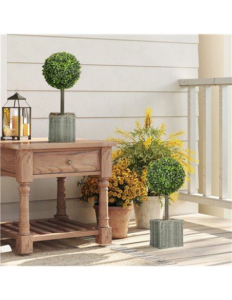 HOMCOM Set of 2 Decorative Artificial Plants, 50cm Faux Boxwood Topiary Balls with Woven Plastic Pot and Pebbles, Fake Plants fo - pic 166579 | FastDaddyshop