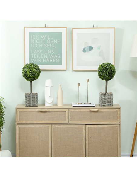 HOMCOM Set of 2 Decorative Artificial Plants, 50cm Faux Boxwood Topiary Balls with Woven Plastic Pot and Pebbles, Fake Plants fo - pic 166580 | FastDaddyshop