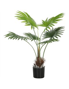 HOMCOM 94cm Artificial Palm Tree, Decorative Artificial Plant with Lifelike PEVA Leaves and Coconut Coir, Fake Tree with Plastic