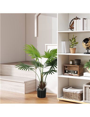 HOMCOM 94cm Artificial Palm Tree, Decorative Artificial Plant with Lifelike PEVA Leaves and Coconut Coir, Fake Tree with Plastic