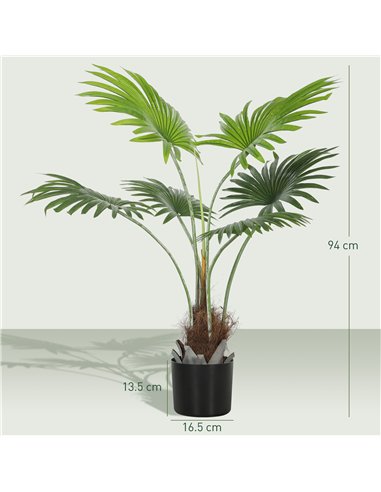 HOMCOM 94cm Artificial Palm Tree, Decorative Artificial Plant with Lifelike PEVA Leaves and Coconut Coir, Fake Tree with Plastic