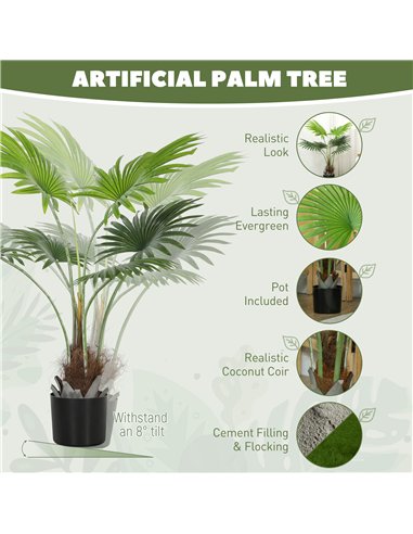 HOMCOM 94cm Artificial Palm Tree, Decorative Artificial Plant with Lifelike PEVA Leaves and Coconut Coir, Fake Tree with Plastic