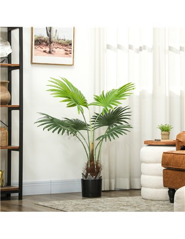 HOMCOM 94cm Artificial Palm Tree, Decorative Artificial Plant with Lifelike PEVA Leaves and Coconut Coir, Fake Tree with Plastic