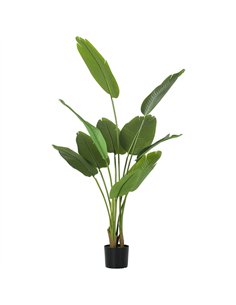 HOMCOM 160cm Tall Artificial Bird of Paradise Plant, Faux Banana Leaf Tree with PEVA Leaves and Flocking, Decorative Palm Tree i