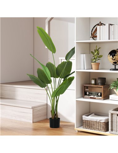 HOMCOM 160cm Tall Artificial Bird of Paradise Plant, Faux Banana Leaf Tree with PEVA Leaves and Flocking, Decorative Palm Tree i