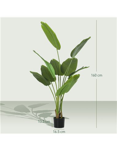 HOMCOM 160cm Tall Artificial Bird of Paradise Plant, Faux Banana Leaf Tree with PEVA Leaves and Flocking, Decorative Palm Tree i