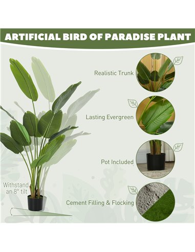 HOMCOM 160cm Tall Artificial Bird of Paradise Plant, Faux Banana Leaf Tree with PEVA Leaves and Flocking, Decorative Palm Tree i