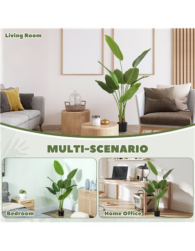 HOMCOM 160cm Tall Artificial Bird of Paradise Plant, Faux Banana Leaf Tree with PEVA Leaves and Flocking, Decorative Palm Tree i