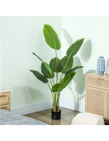 HOMCOM 160cm Tall Artificial Bird of Paradise Plant, Faux Banana Leaf Tree with PEVA Leaves and Flocking, Decorative Palm Tree i - pic 166597 | FastDaddyshop