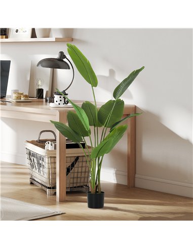 HOMCOM 160cm Tall Artificial Bird of Paradise Plant, Faux Banana Leaf Tree with PEVA Leaves and Flocking, Decorative Palm Tree i