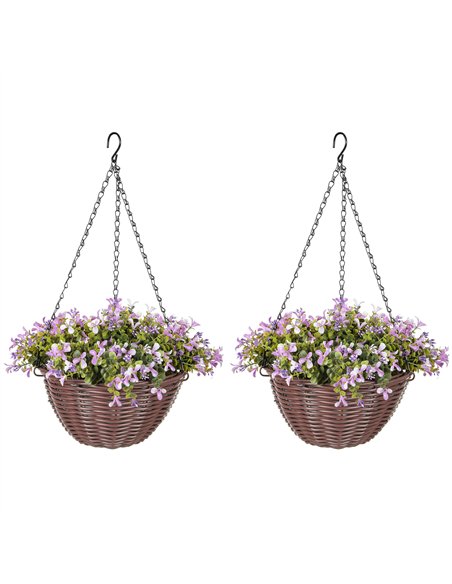 HOMCOM Artificial Flowers in Basket Set of 2, Artificial Hanging Baskets with 75 Leaves and 15 Flowers in Pot, Decorative Plant  - pic 166599 | FastDaddyshop