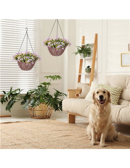 HOMCOM Artificial Flowers in Basket Set of 2, Artificial Hanging Baskets with 75 Leaves and 15 Flowers in Pot, Decorative Plant  - pic 166605 | FastDaddyshop