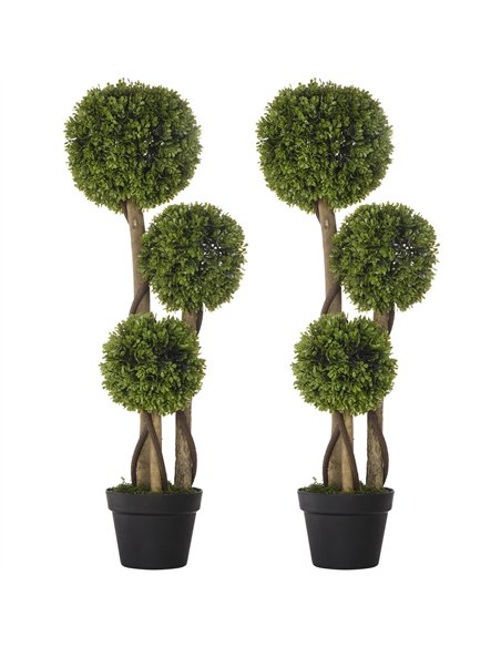 HOMCOM Set of 2 Decorative Artificial Plants, Boxwood Ball Topiary Trees in Pot Fake Plants for Home, Indoor&Outdoor Decor, 90 c - pic 166608 | FastDaddyshop